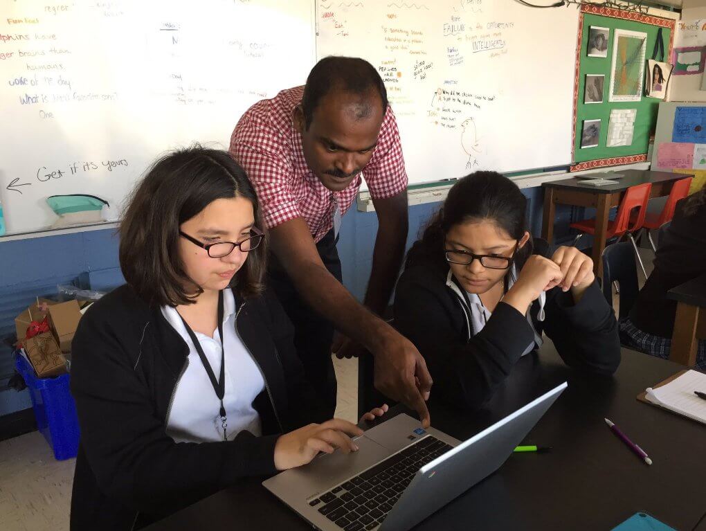Jey working at coding workship with ann richards