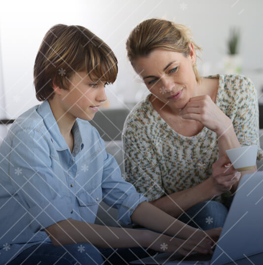 Son and mom on the computer