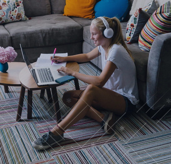 Student at home in coding class