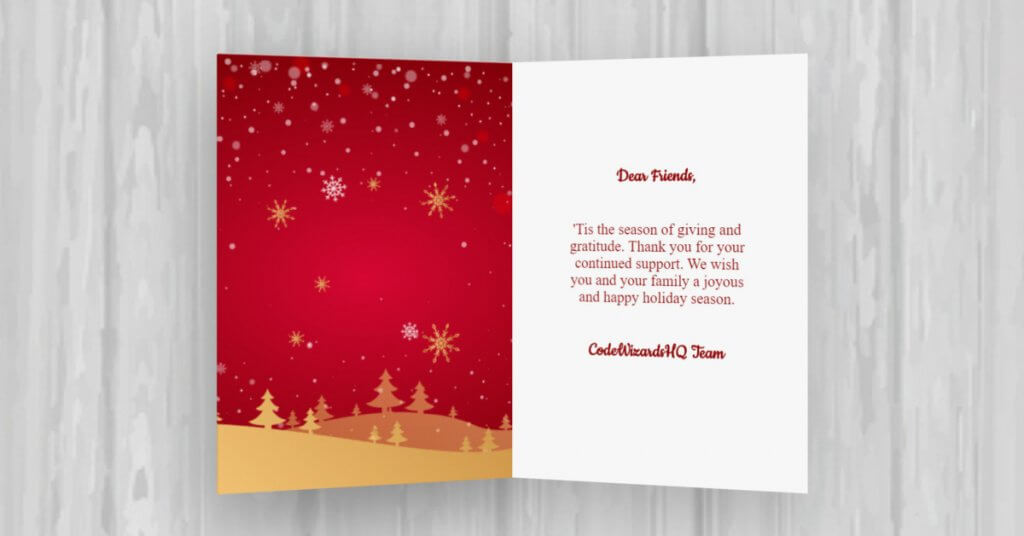 HTML holiday card tutorial, inside text