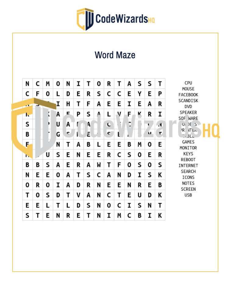 Coding for Kids Activity Word Search
