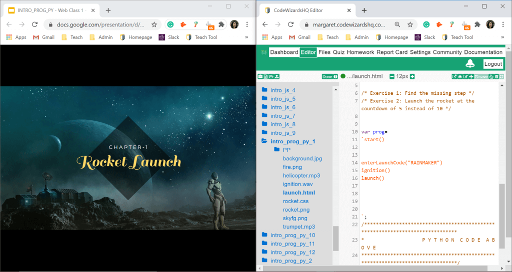 Split screen python code editor