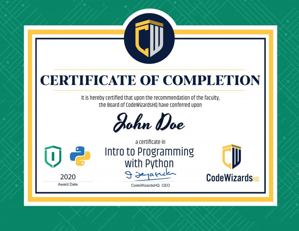 Intro Prog Python Coding Certificate, John Doe