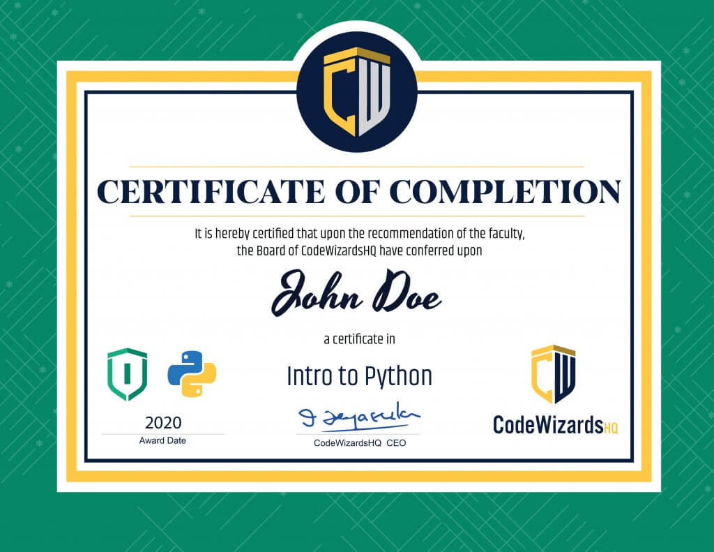 Python Coding Certificate, John Doe