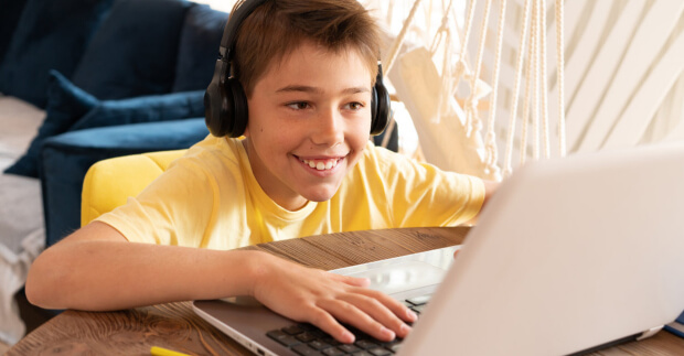 Boy playing on minecraft server
