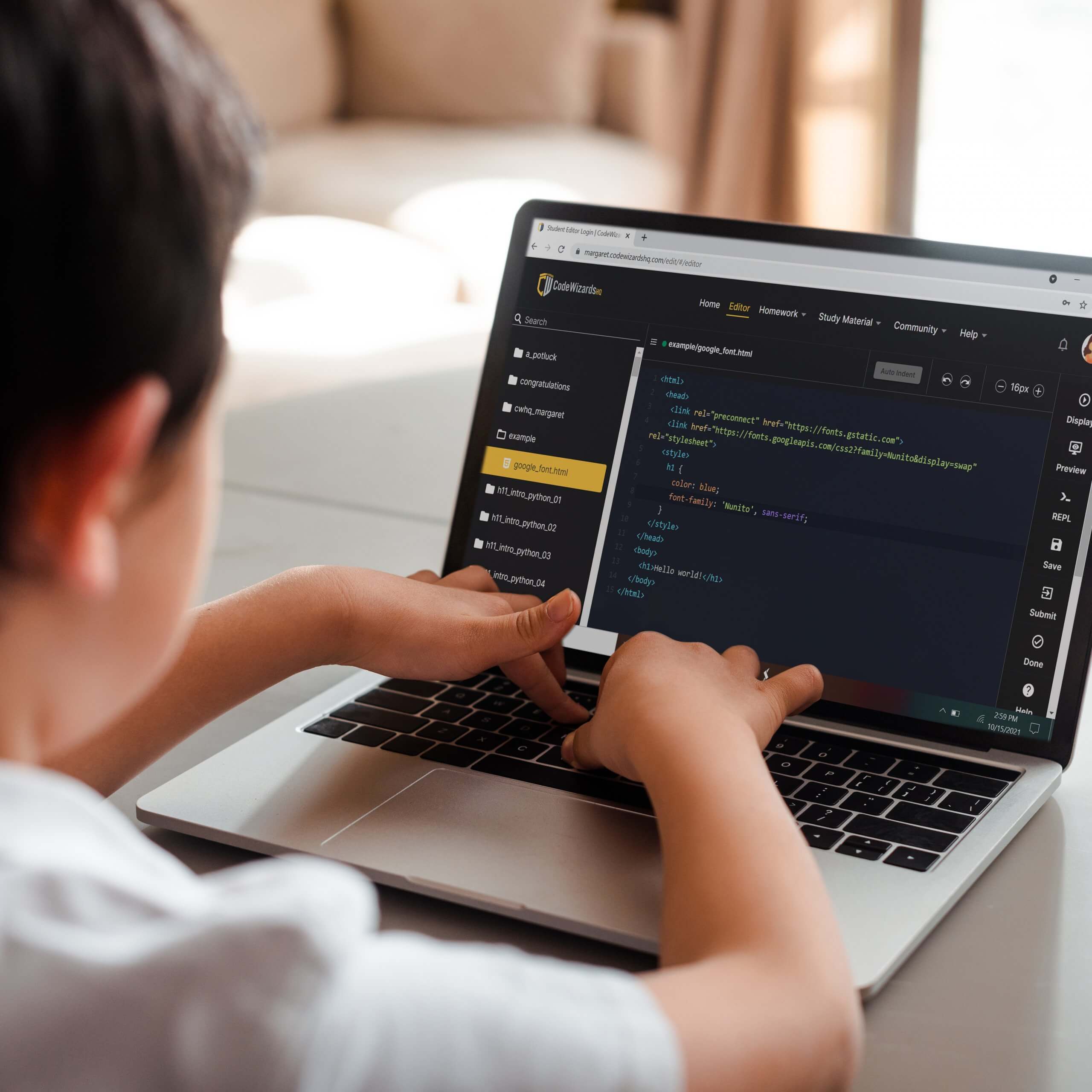 Boy typing in code editor