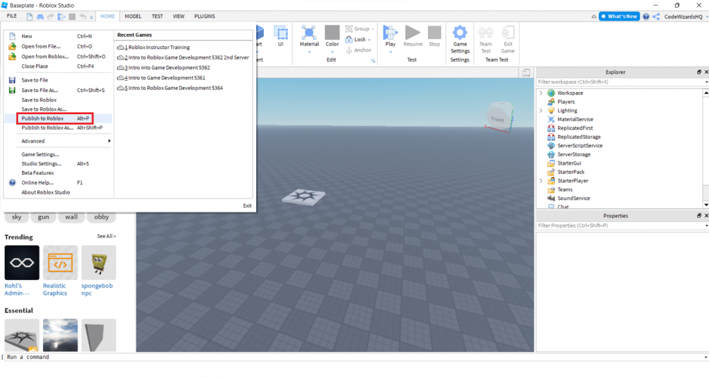 Create your first game in Roblox