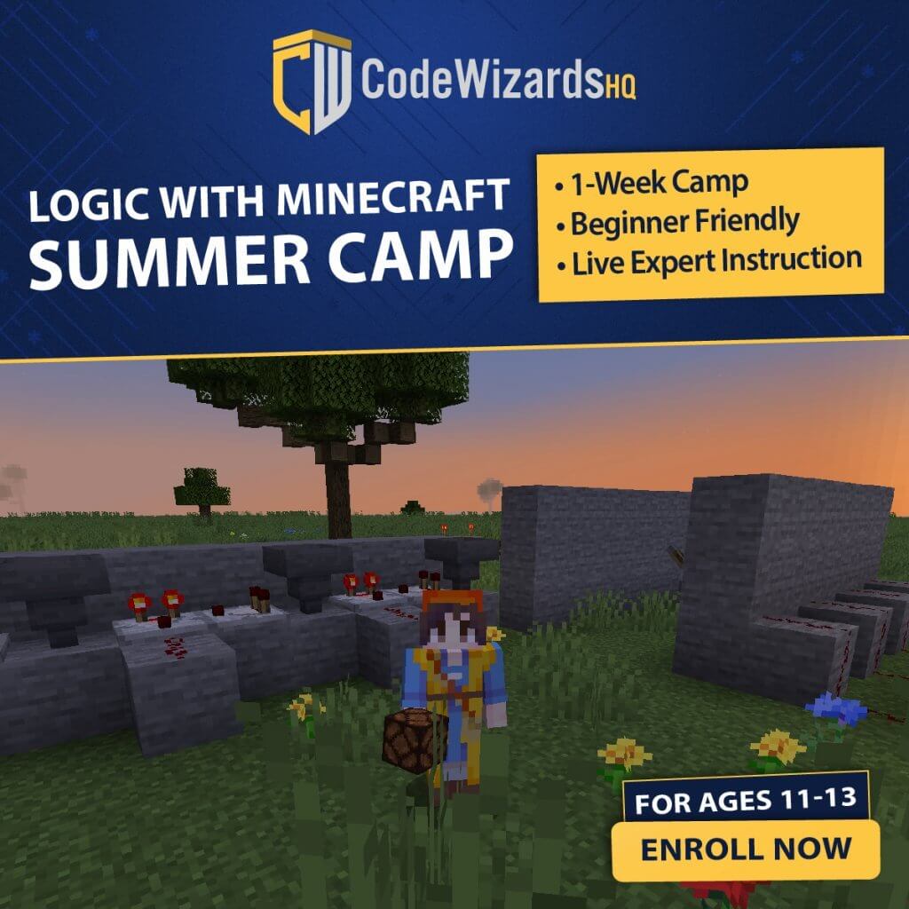 Minecraft camp graphic Ages 11-13