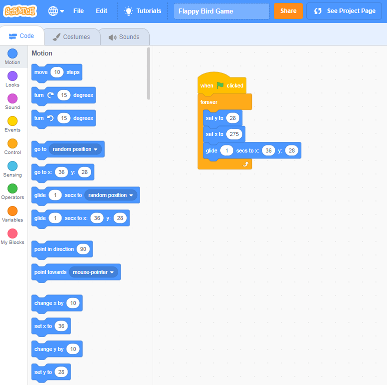 Best Scratch Coding Projects for kids: Flappy Bird