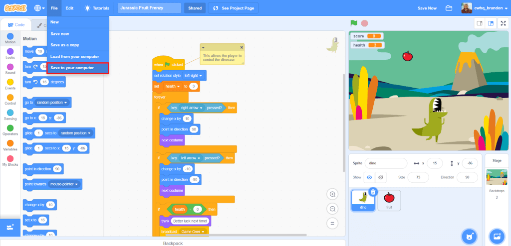 save scratch project to your computer