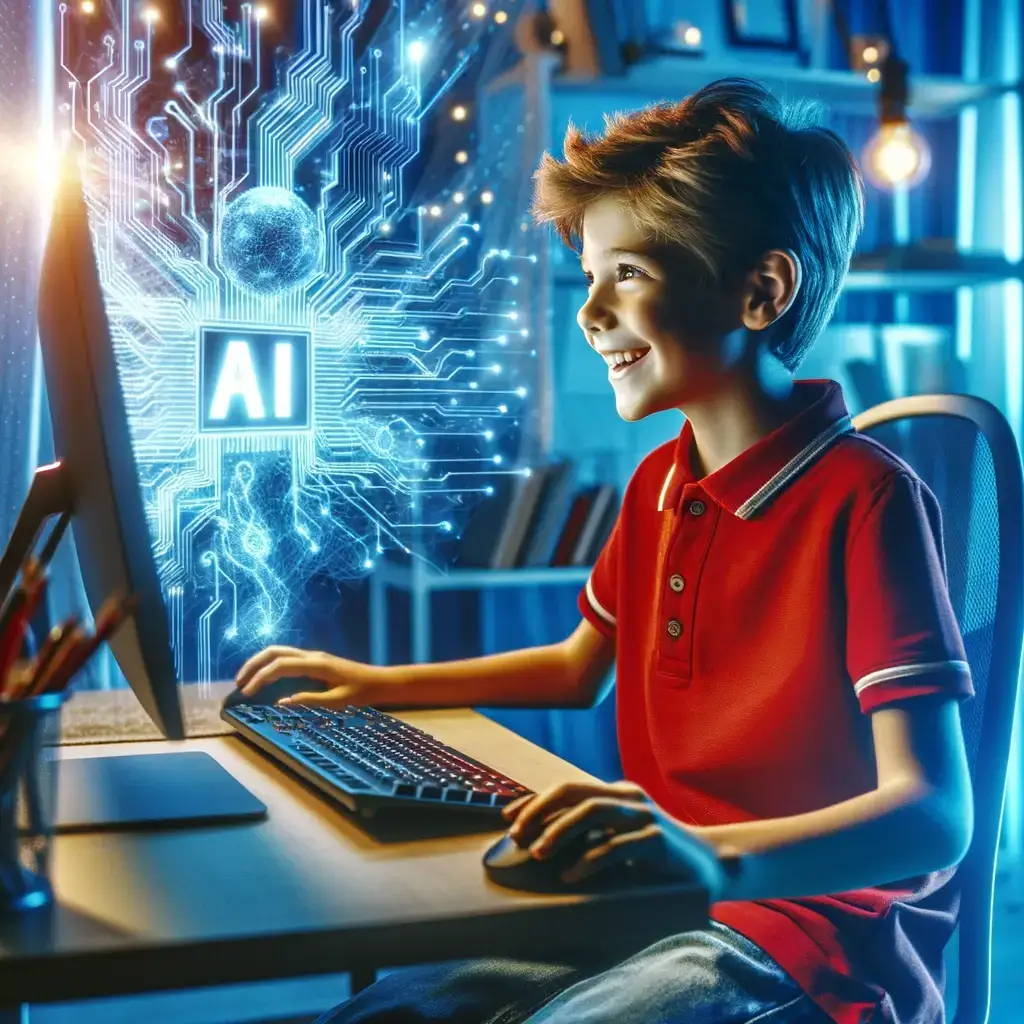young boy taking an online camp in artificial intelligence
