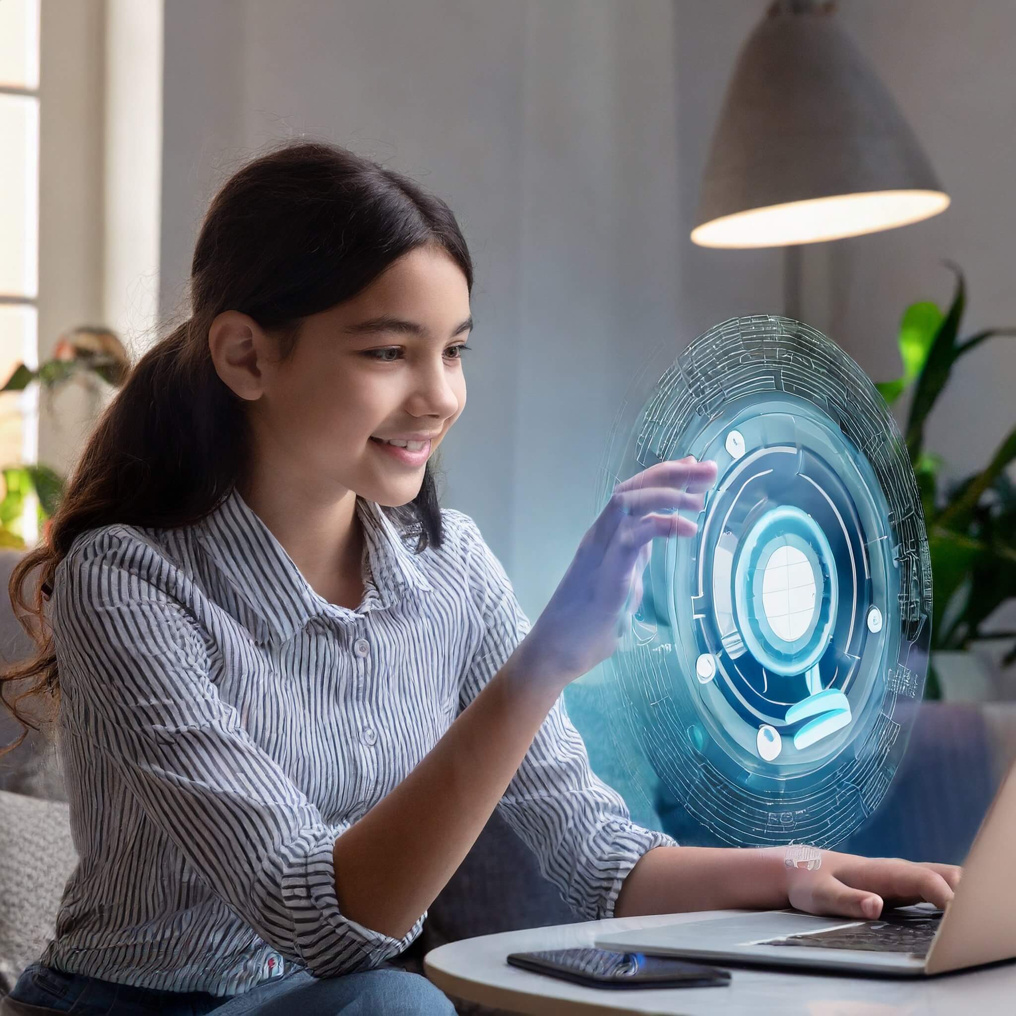 Girl learning AI in augmented reality