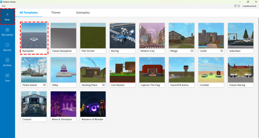 Roblox studio select template