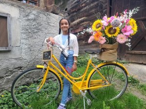 Dhriti with bike