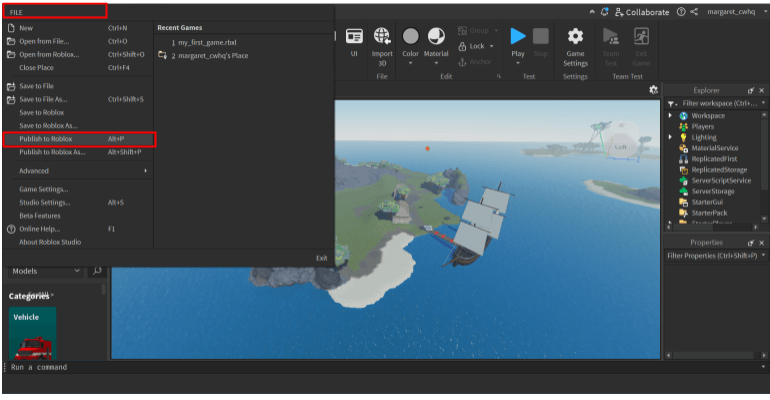 publish a game to roblox